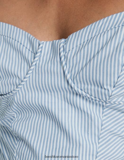 Bershka femei crop top cu bretele din popelin imprimat albastru deschis Z86D706 îmbrăcăminte