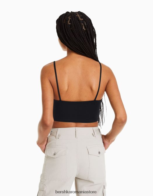 Bershka femei crop top cu bretele negru Z86D782 îmbrăcăminte
