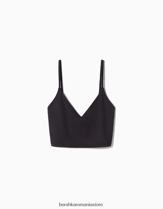 Bershka femei crop top cu bretele negru Z86D782 îmbrăcăminte