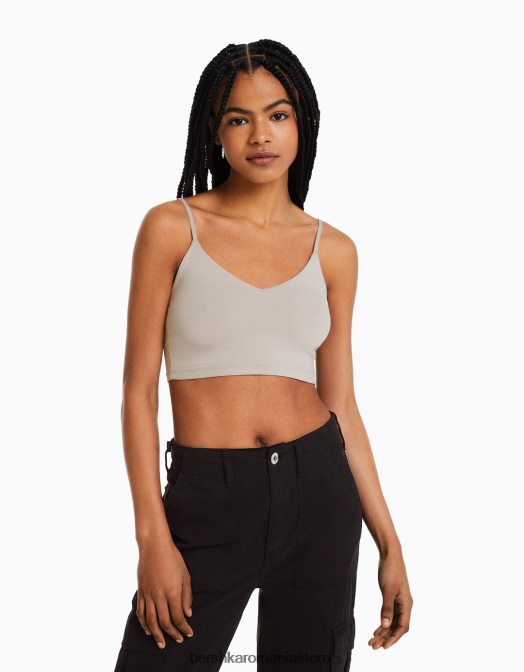 Bershka femei crop top cu bretele nisip Z86D781 îmbrăcăminte