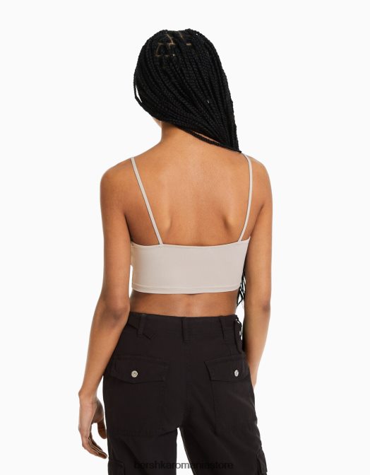 Bershka femei crop top cu bretele nisip Z86D781 îmbrăcăminte