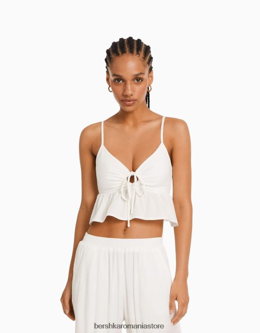 Bershka femei crop top cu bretele peplum cremă Z86D791 îmbrăcăminte