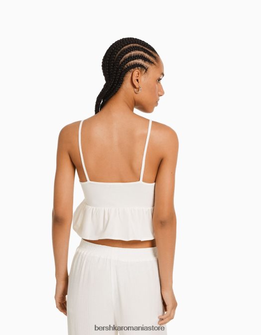 Bershka femei crop top cu bretele peplum cremă Z86D791 îmbrăcăminte
