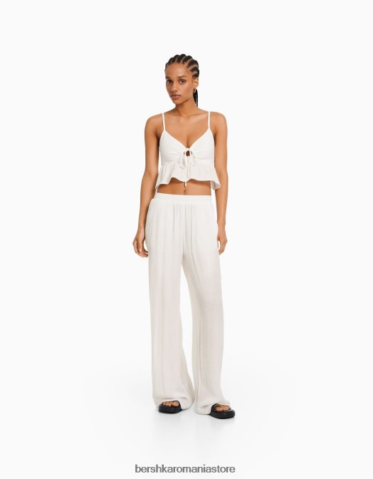 Bershka femei crop top cu bretele peplum cremă Z86D791 îmbrăcăminte