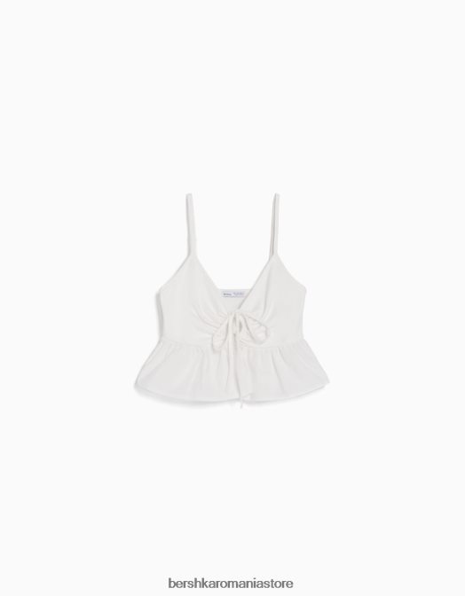 Bershka femei crop top cu bretele peplum cremă Z86D791 îmbrăcăminte