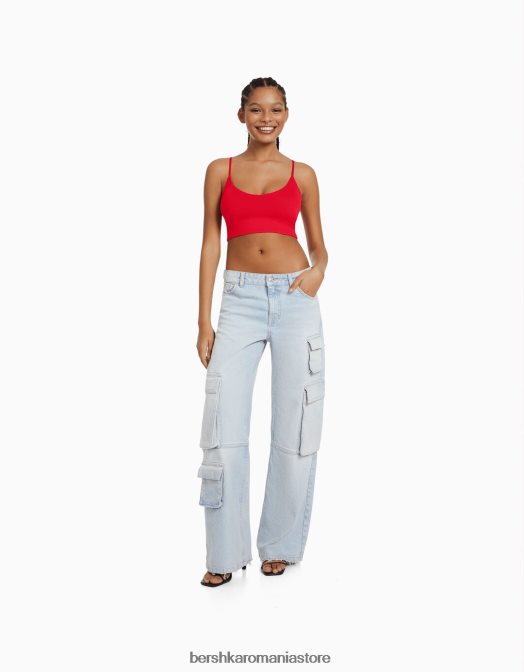 Bershka femei crop top cu bretele roșu Z86D779 îmbrăcăminte