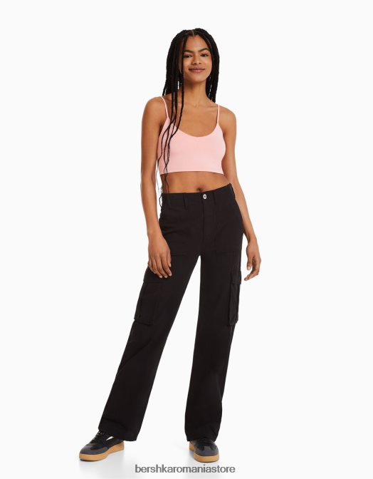 Bershka femei crop top cu bretele roz Z86D818 îmbrăcăminte