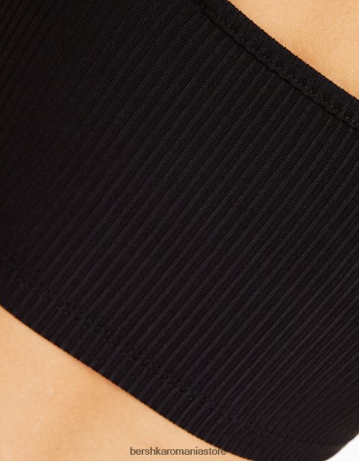 Bershka femei crop top cu halter cu nervuri negru Z86D681 îmbrăcăminte