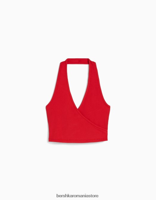 Bershka femei crop top cu halter cu nervuri roșu Z86D682 îmbrăcăminte