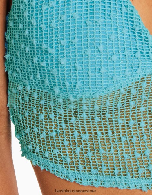 Bershka femei crop top cu halter din plasă turcoaz Z86D677 îmbrăcăminte