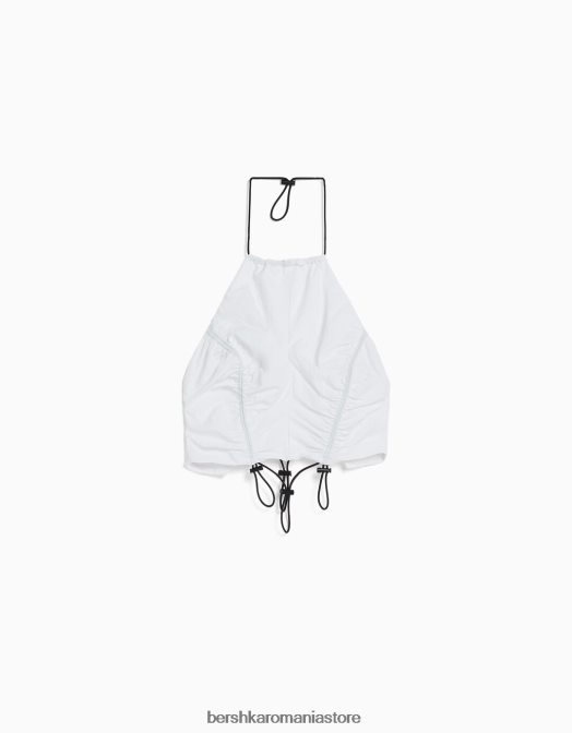 Bershka femei crop top cu halterne din nailon, cu opritoare alb Z86D793 îmbrăcăminte