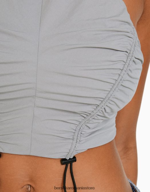 Bershka femei crop top cu halterne din nailon, cu opritoare gri Z86D792 îmbrăcăminte