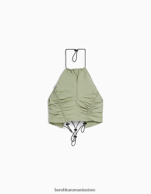 Bershka femei crop top cu halterne din nailon, cu opritoare kaki Z86D794 îmbrăcăminte