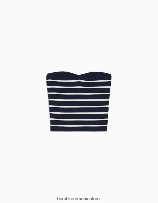 Bershka femei crop top tip bandeau din tricot în dungi albastru Z86D759 îmbrăcăminte