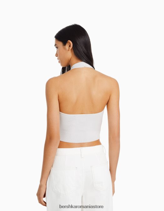 Bershka femei detaliu tricotat top cu halter alb Z86D760 îmbrăcăminte