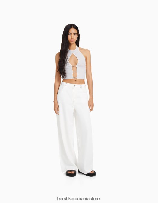 Bershka femei detaliu tricotat top cu halter alb Z86D760 îmbrăcăminte