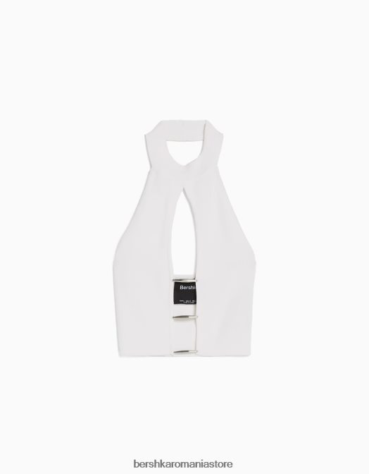 Bershka femei detaliu tricotat top cu halter alb Z86D760 îmbrăcăminte
