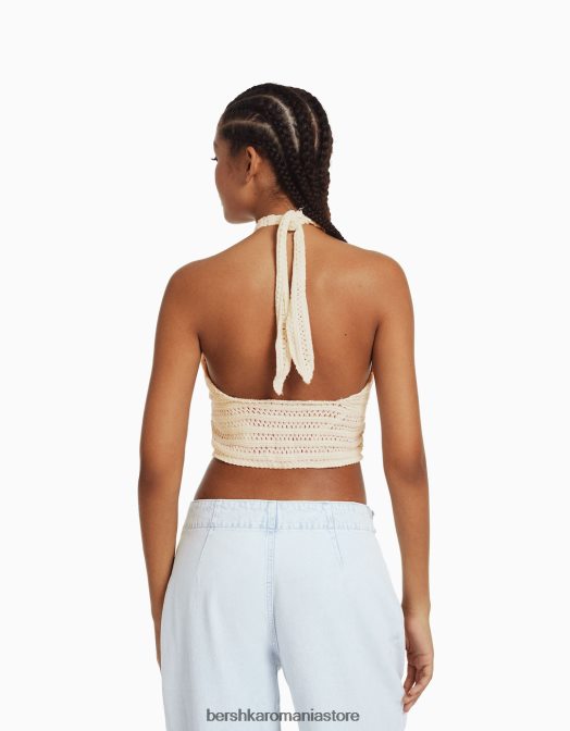 Bershka femei detaliu tricotat top cu halter bej Z86D1933 îmbrăcăminte