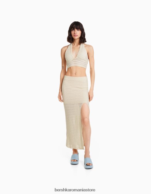 Bershka femei detaliu tricotat top cu halter bej Z86D753 îmbrăcăminte
