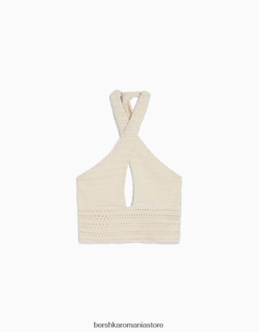 Bershka femei detaliu tricotat top cu halter bej Z86D753 îmbrăcăminte