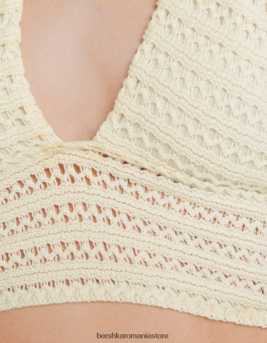 Bershka femei detaliu tricotat top cu halter bej Z86D753 îmbrăcăminte