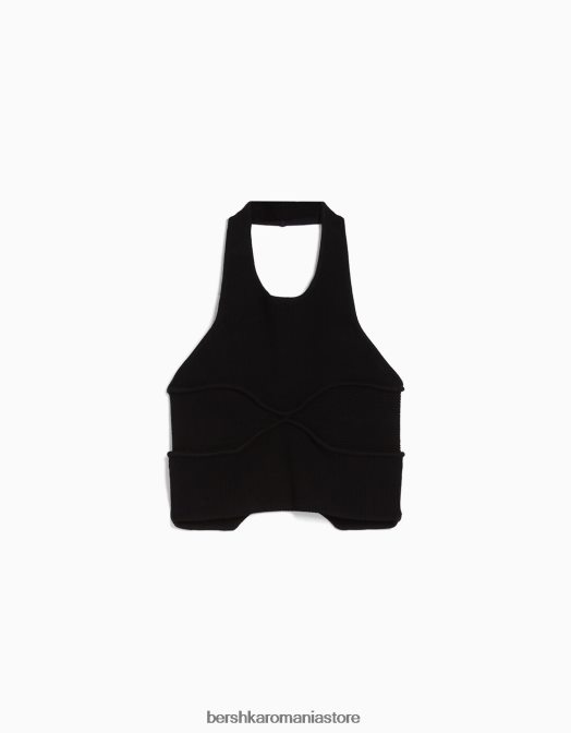 Bershka femei detaliu tricotat top cu halter negru Z86D845 îmbrăcăminte