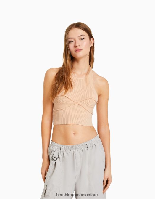 Bershka femei detaliu tricotat top cu halter portocale Z86D852 îmbrăcăminte
