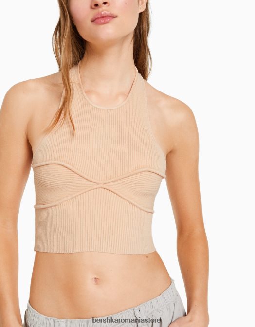Bershka femei detaliu tricotat top cu halter portocale Z86D852 îmbrăcăminte
