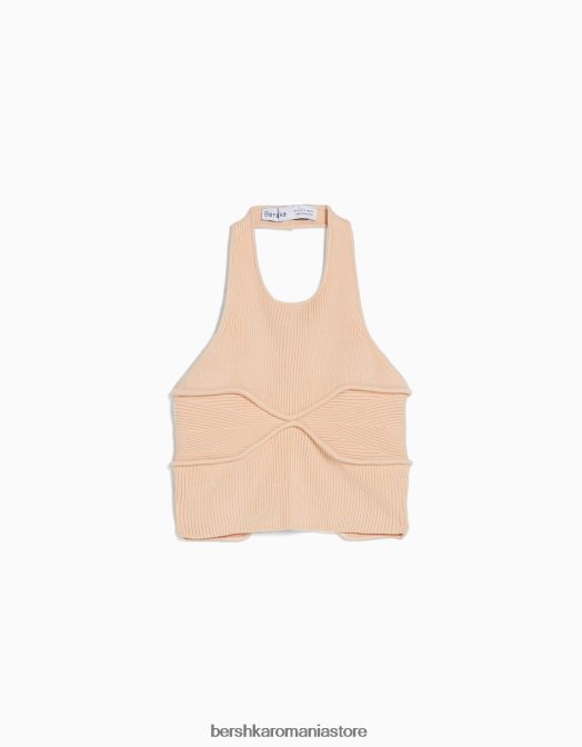Bershka femei detaliu tricotat top cu halter portocale Z86D852 îmbrăcăminte