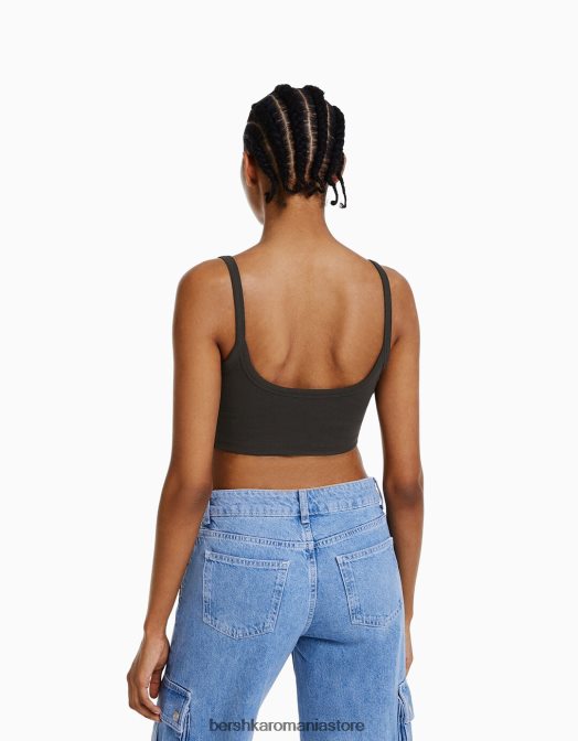 Bershka femei maieu decupat gri inchis Z86D812 îmbrăcăminte