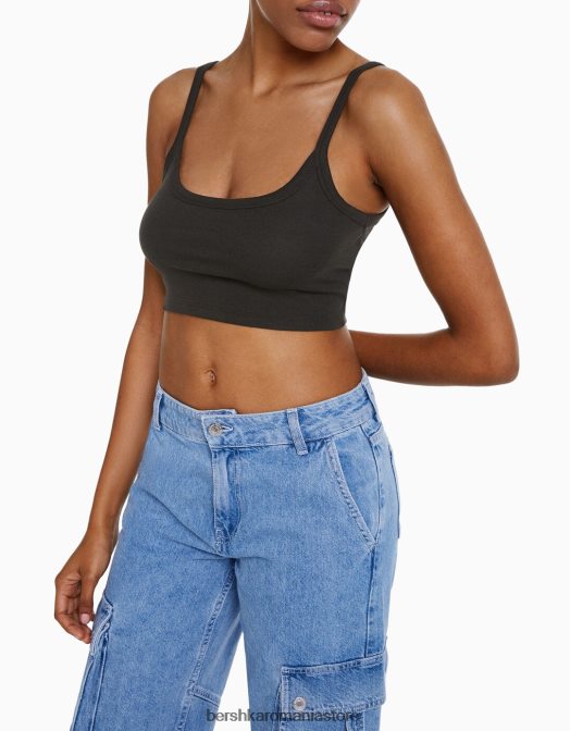 Bershka femei maieu decupat gri inchis Z86D812 îmbrăcăminte