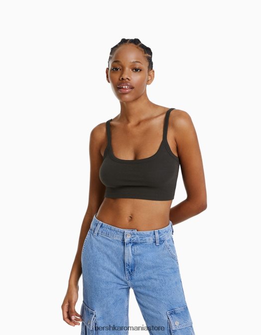 Bershka femei maieu decupat gri inchis Z86D815 îmbrăcăminte