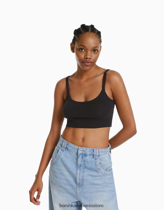 Bershka femei maieu decupat negru Z86D2023 îmbrăcăminte