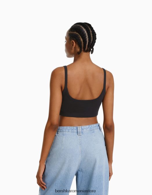 Bershka femei maieu decupat negru Z86D2023 îmbrăcăminte