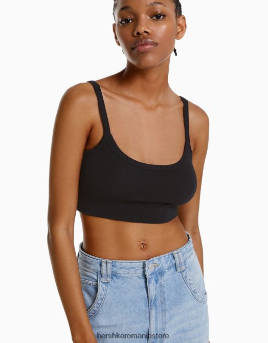 Bershka femei maieu decupat negru Z86D2023 îmbrăcăminte