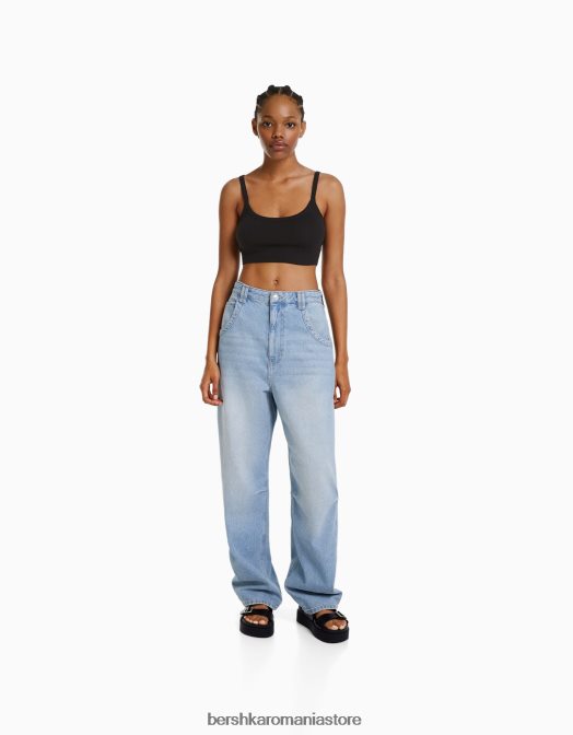 Bershka femei maieu decupat negru Z86D2023 îmbrăcăminte