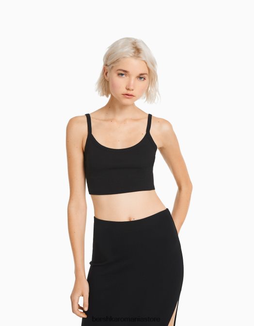 Bershka femei maieu decupat negru Z86D816 îmbrăcăminte