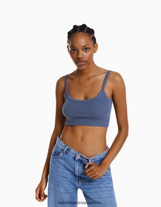 Bershka femei maieu decupat spălat albastru Z86D814 îmbrăcăminte