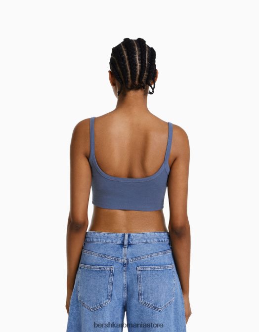 Bershka femei maieu decupat spălat albastru Z86D814 îmbrăcăminte