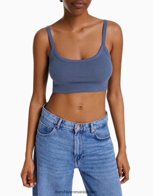 Bershka femei maieu decupat spălat albastru Z86D814 îmbrăcăminte