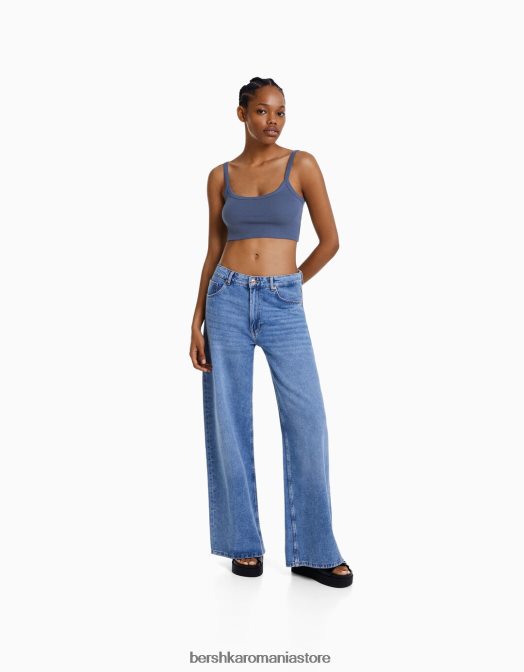 Bershka femei maieu decupat spălat albastru Z86D814 îmbrăcăminte