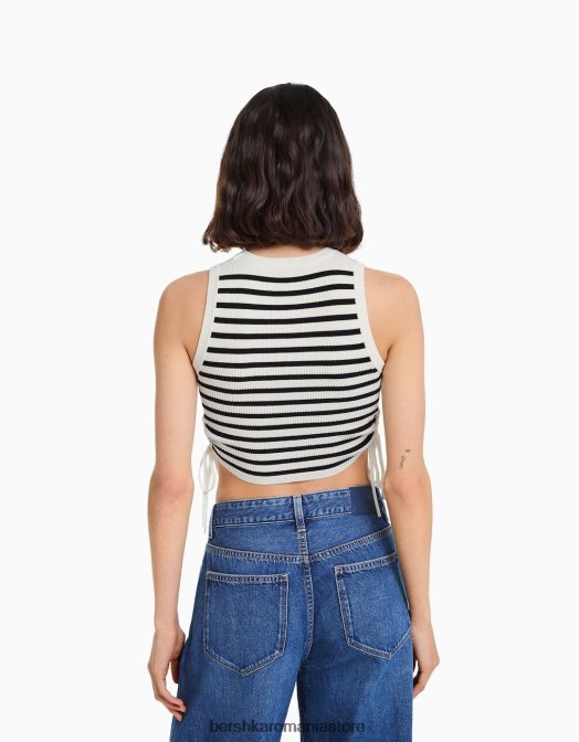 Bershka femei maiou cu cravate strânse cremă Z86D653 îmbrăcăminte