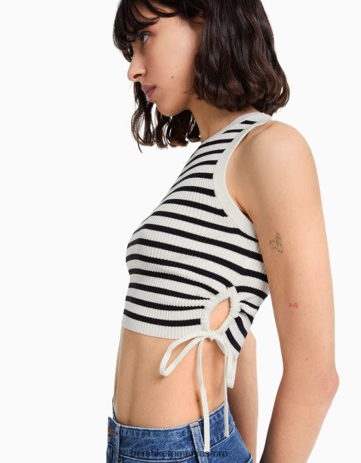 Bershka femei maiou cu cravate strânse cremă Z86D653 îmbrăcăminte