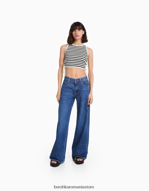 Bershka femei maiou cu cravate strânse cremă Z86D653 îmbrăcăminte