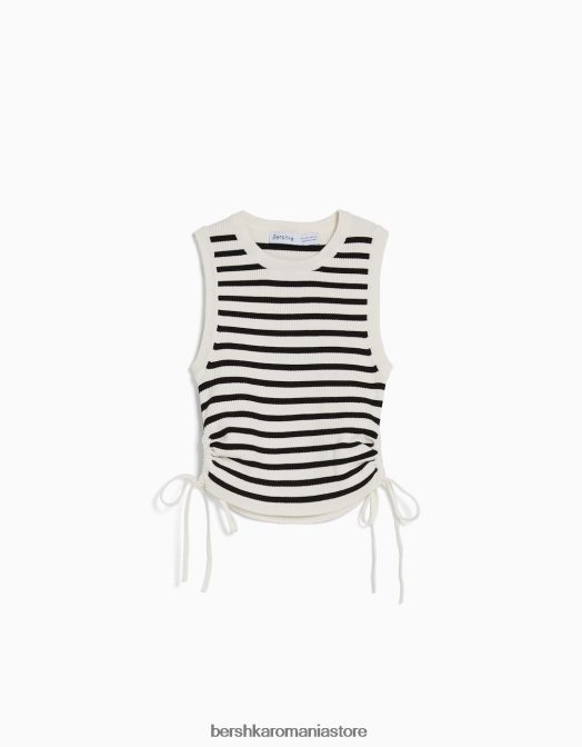 Bershka femei maiou cu cravate strânse cremă Z86D653 îmbrăcăminte