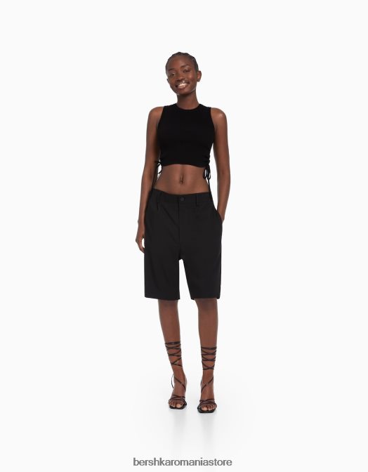 Bershka femei maiou cu cravate strânse negru Z86D654 îmbrăcăminte