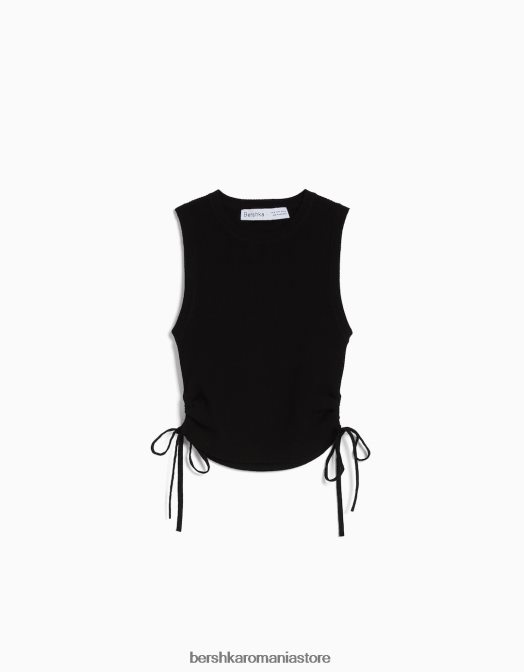 Bershka femei maiou cu cravate strânse negru Z86D654 îmbrăcăminte