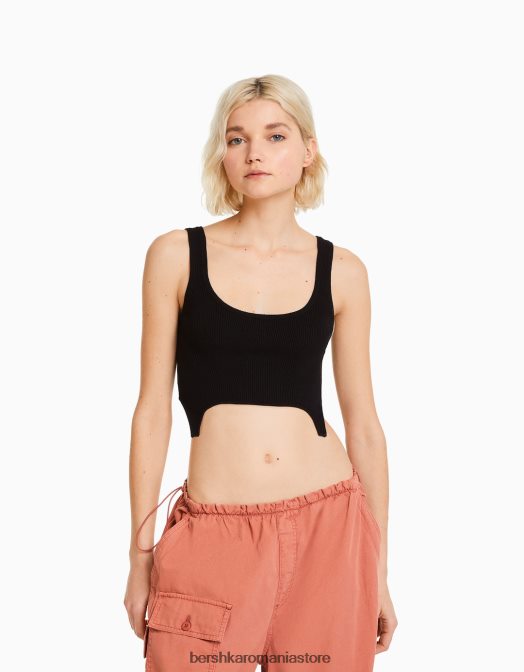 Bershka femei maiou tricot negru Z86D873 îmbrăcăminte