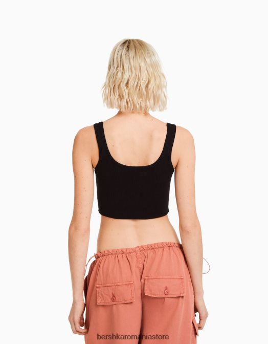 Bershka femei maiou tricot negru Z86D873 îmbrăcăminte