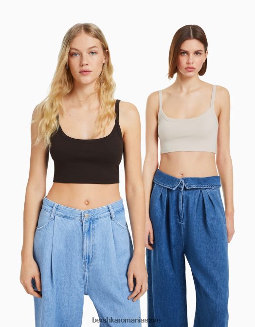 Bershka femei pachet de 2 crop top cu bretele multicolor Z86D731 îmbrăcăminte